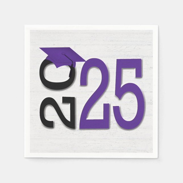 Graduation 2025 Purple and Black On Wood  Napkin (Front)