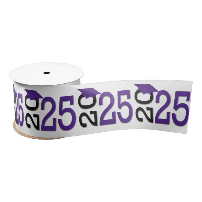 Graduation 2025 Purple and Black Satin Ribbon (Spool)