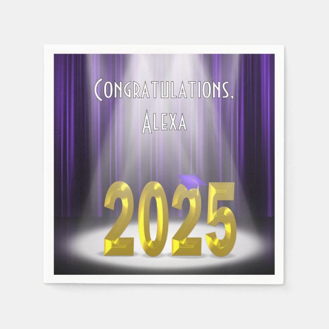 Graduation 2025 Purple and Gold In Spotlight  Napkin (Front)