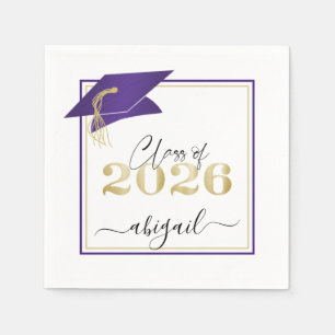 Graduation 2025 Purple Gold Script Napkin