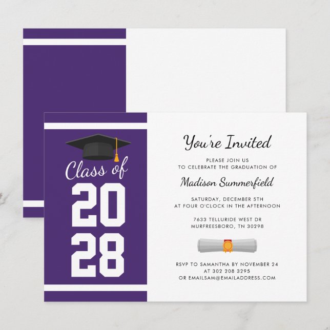 Graduation 2025 Purple Grad Party Invitation (Front/Back)