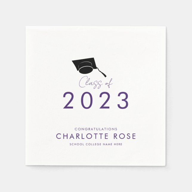 Graduation 2025 Purple Script Party Paper Napkin (Front)
