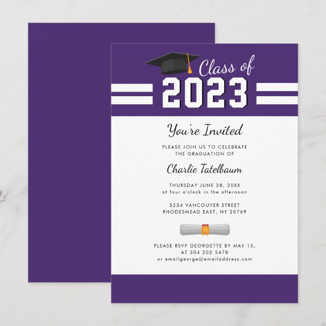 Graduation 2025 Purple White Graduate Party Invitation (Front/Back)
