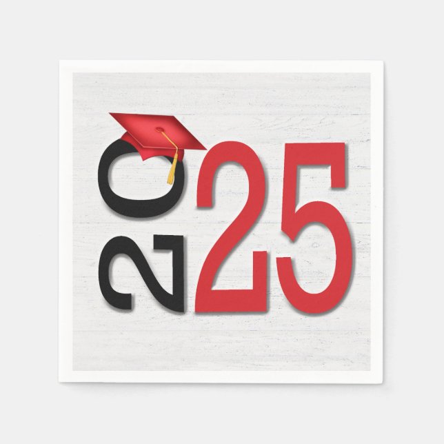 Graduation 2025 Red and Black On Wood  Napkin (Front)