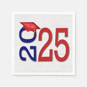 Graduation 2025 Red and Blue On Wood  Napkin