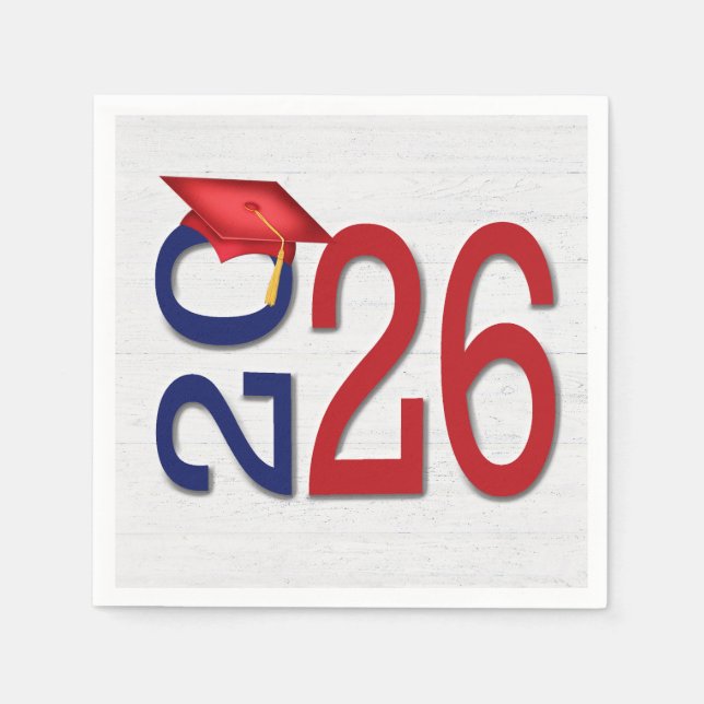 Graduation 2025 Red and Blue On Wood  Napkin (Front)