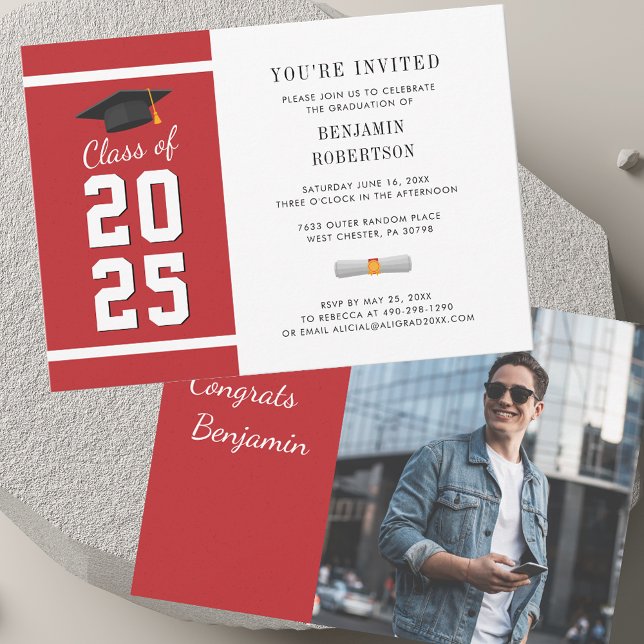 Graduation 2025 Red and White Grad Photo Party Invitation (Graduation 2025 Red and White Grad Photo Party Invitation)