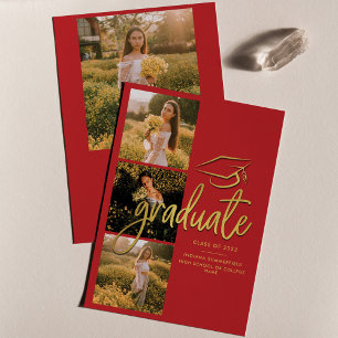 Graduation 2025 Red Gold Graduate Photo Collage Announcement