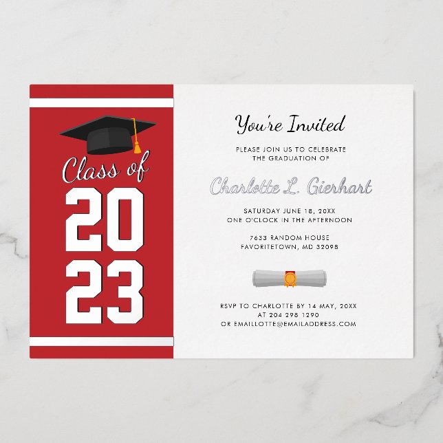 Graduation 2025 Red Script Grad Party Silver (Front)