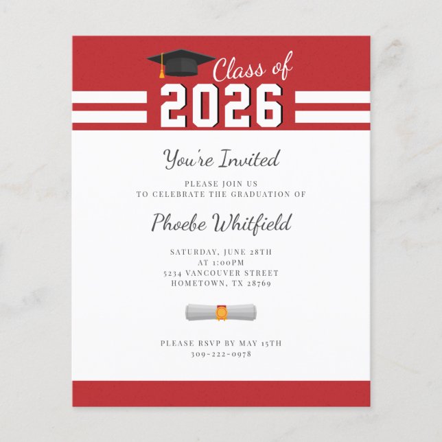 Graduation 2025 Red White Grad Party Invitation (Front)