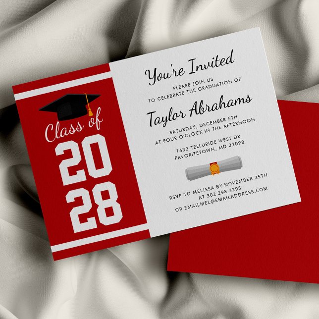 Graduation 2025 Red White Grad Party Invitation (Red and White Graduation 2024 Party Invitation)
