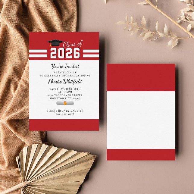 Graduation 2025 Red White Simple Grad Party Card (Creator Uploaded)