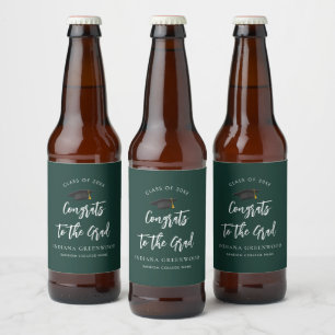 Graduation 2025 Script Grad Party Green Custom Beer Bottle Label