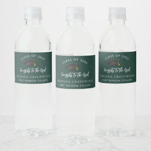 Graduation 2025 Script Green and White Modern Water Bottle Label