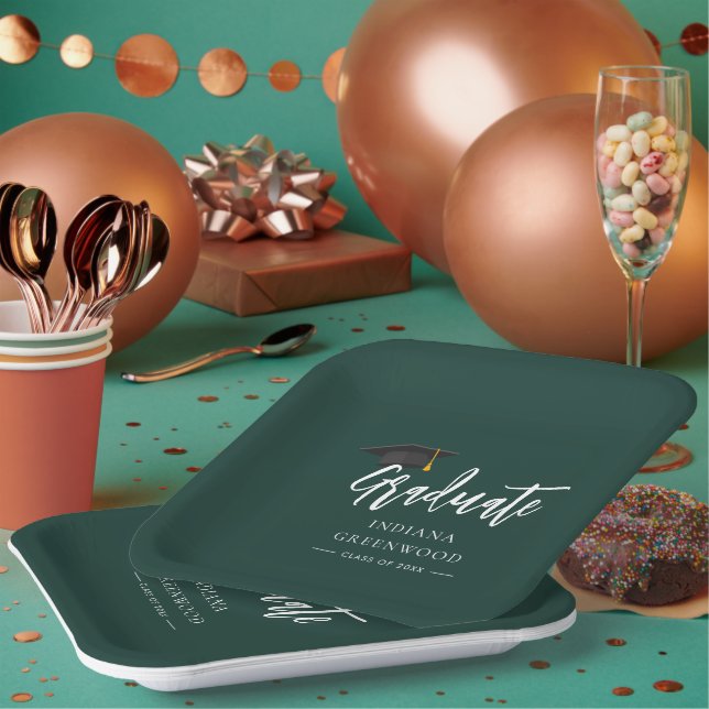 Graduation 2025 Script Green Grad Party Paper Plate (Multi)