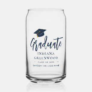 Graduation 2025 Script Navy Blue Personalised Grad Can Glass