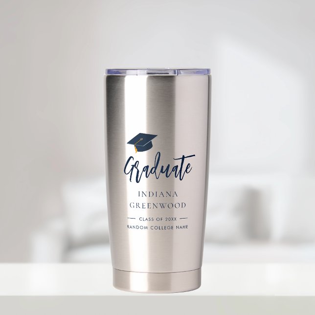 Graduation 2025 Script Navy Blue Personalised Grad Insulated Tumbler (Graduation 2025 Script Navy Blue Personalized Grad Insulated Tumbler)