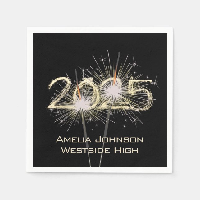 Graduation 2025 Sparklers On Black  Napkin (Front)