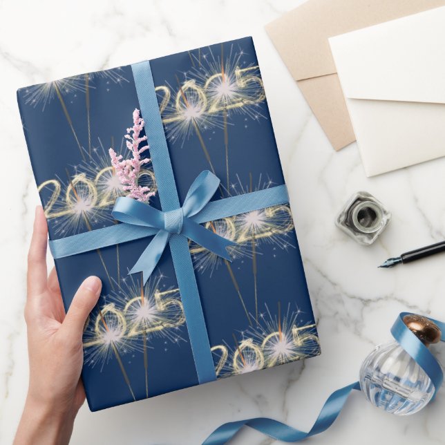Graduation 2025 Sparklers On Blue Wrapping Paper (Gifting)
