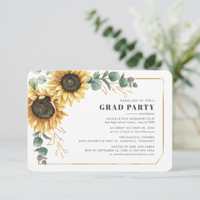 Graduation 2025 Sunflower Photo Grad Party Invitation (Standing Front)