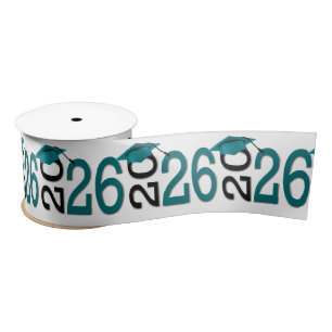 Graduation 2025 Teal and Black On White Satin Ribbon