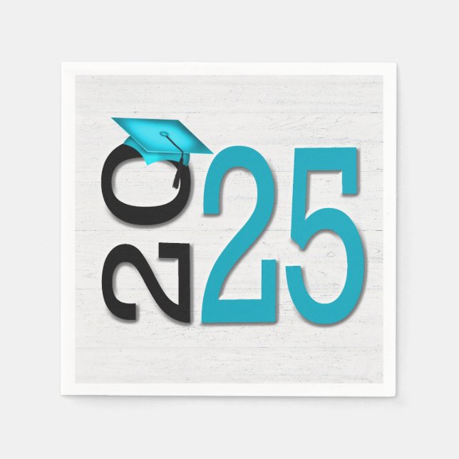 Graduation 2025 Teal and Black On Wood  Napkin (Front)