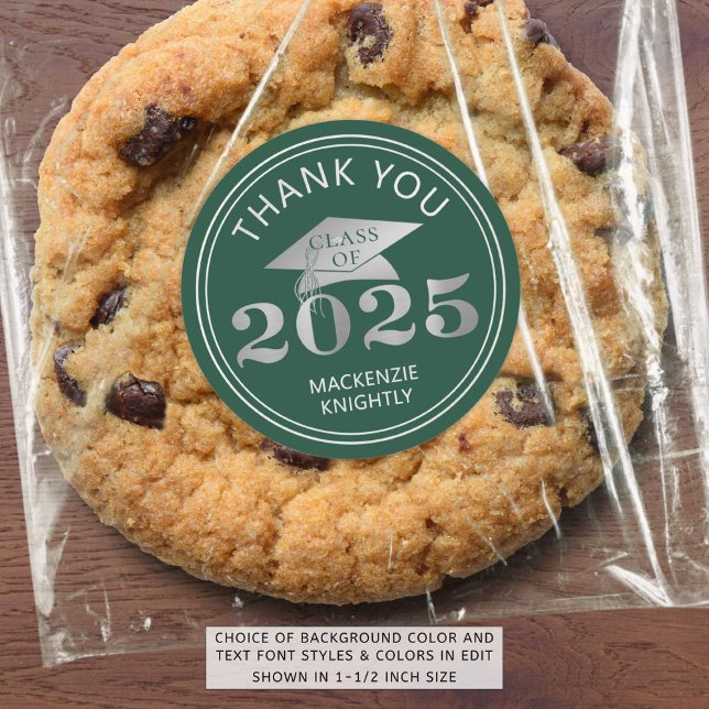 Graduation 2025 Thank You Green Faux Silver Foil Classic Round Sticker (Creator Uploaded)