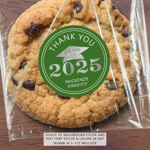 Graduation 2025 Thank You Green Faux Silver Foil Classic Round Sticker