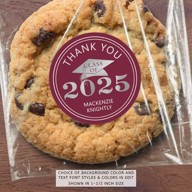 Graduation 2025 Thank You Maroon Faux Silver Foil Classic Round Sticker (Creator Uploaded)
