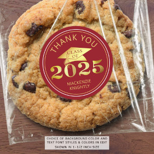 Graduation 2025 Thank You Red Faux Gold Foil Classic Round Sticker