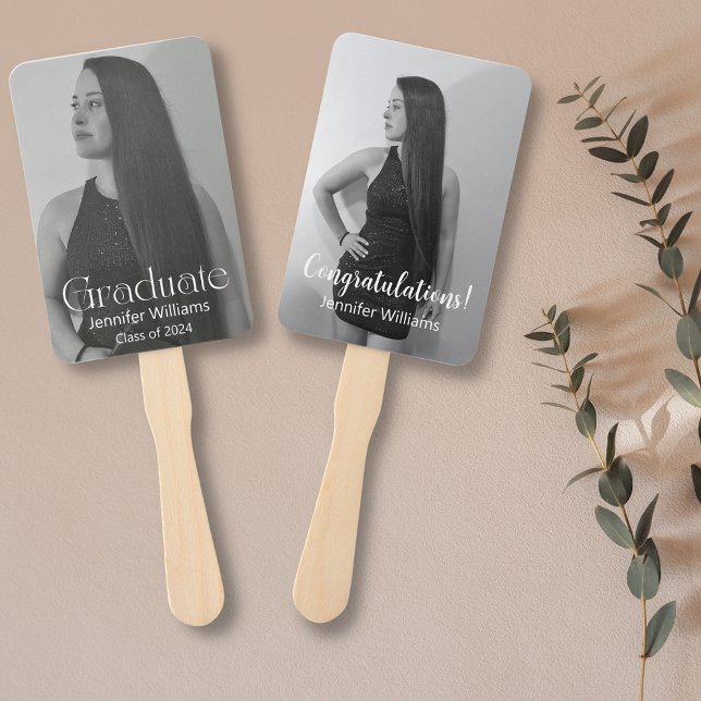 graduation 2025 ,two photos  modern script simple hand fan (Creator Uploaded)