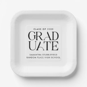 Graduation 2025 Typography Modern Grad Party Paper Plate