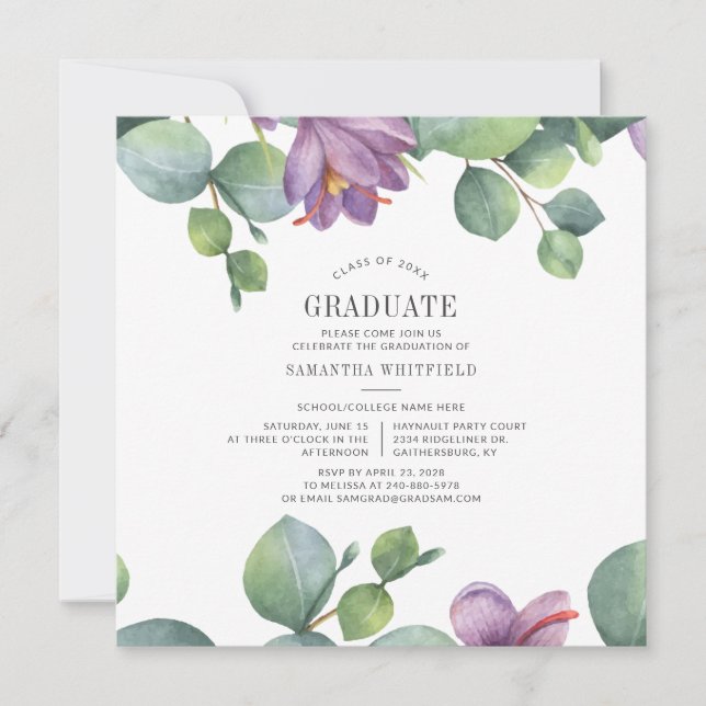 Graduation 2025 Watercolor Eucalyptus Party Invitation (Front)