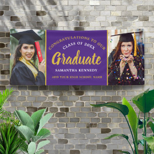 Graduation 2026 Congrats 2 Photo Purple And Gold Banner