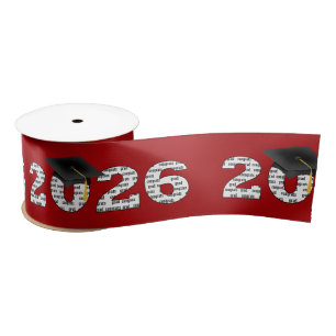 Graduation 2026 Congrats Grad Word Cloud on Red Satin Ribbon
