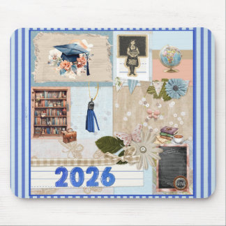 Graduation 2026 Girl in Old School, Blue Mouse Mat