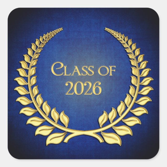 Graduation 2026 Gold Laurel Wreath On Blue  Square Sticker (Front)