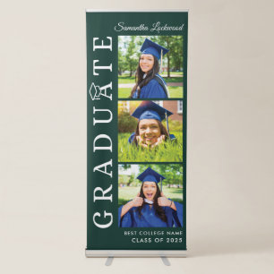 Graduation 2026 Grad Photo Green and White Retractable Banner
