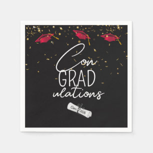 Graduation 2026 Graduation Confetti and Red Caps Napkin