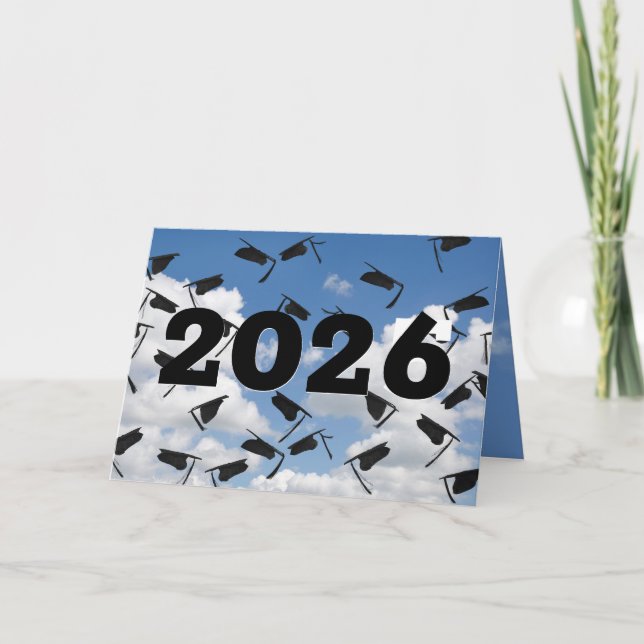 Graduation 2026 Hats in Sky   Card (Front)
