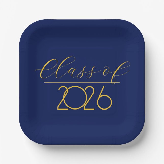Graduation 2026 Navy Blue and Gold Paper Plate (Front)