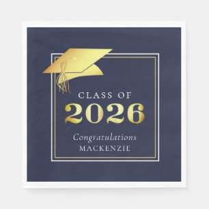 Graduation 2026 Navy Blue Faux Metallic Gold Napkin