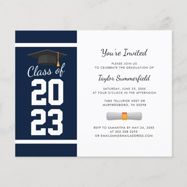 Graduation 2026 Navy Blue Modern Party Invitation (Front)