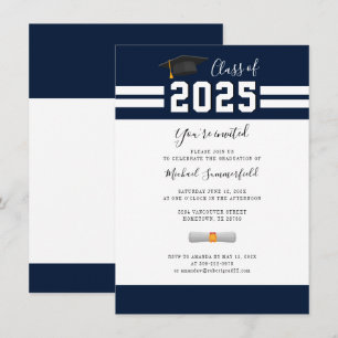 Graduation 2026 Navy White Minimalist Grad Party Invitation