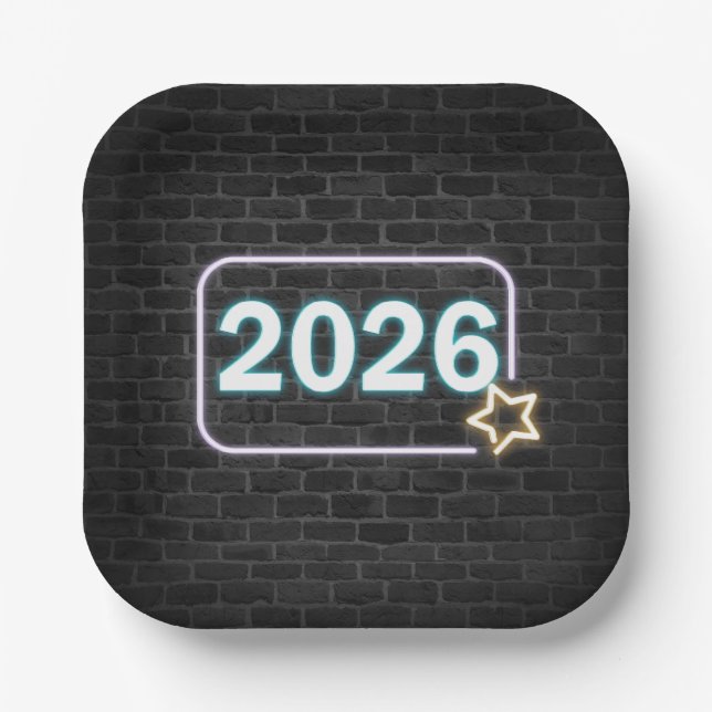 Graduation 2026 Neon Sign On Brick Paper Plate (Front)
