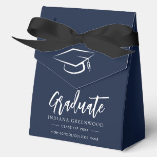 Graduation 2026 Party Script Navy Blue Grad Party Favour Box