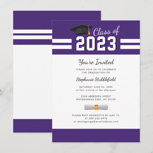 Graduation 2026 Party Simple Purple Invitation (Front/Back)
