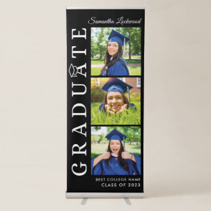 Graduation 2026 Photo Collage Black and White Grad Retractable Banner