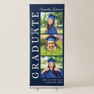 Graduation 2026 Photo Collage Navy Blue and White Retractable Banner