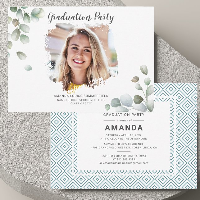 Graduation 2026 Photo Party Invitation (Photo Graduation 2025 Botanical Party Invitation)
